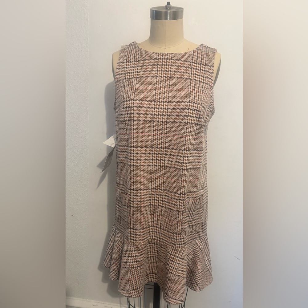 LOFT Plaid Sleeveless Dress - Brown and Cream